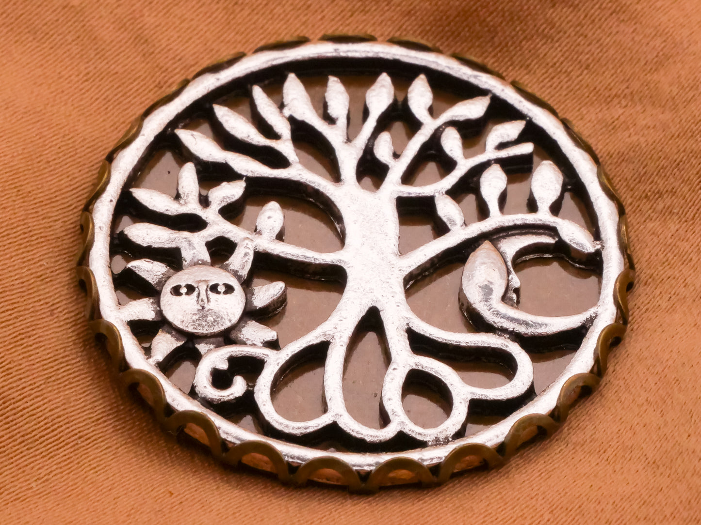 Tree of Life Sun Moon Two-Tone Metal Button 31mm