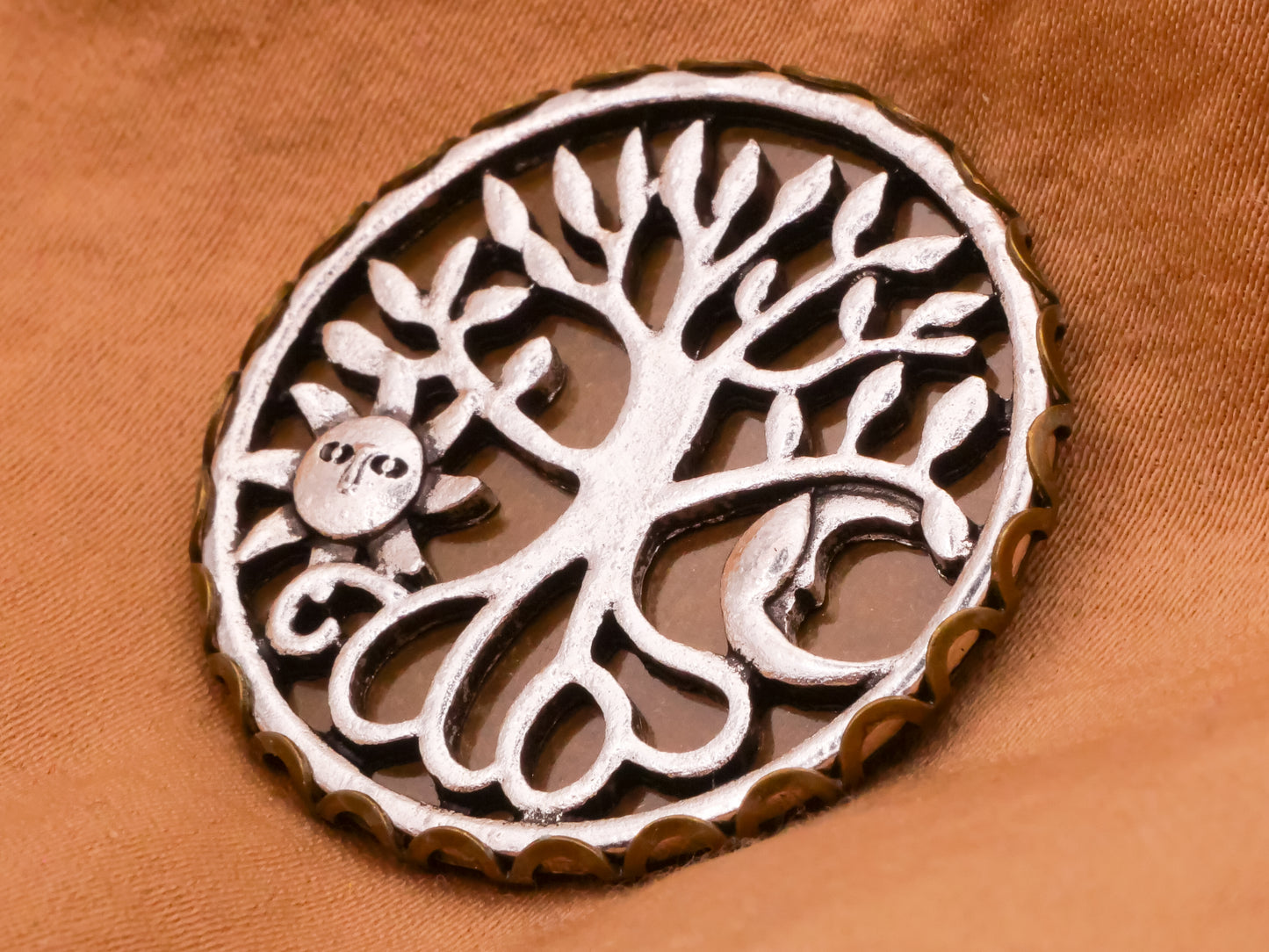 Tree of Life Sun Moon Two-Tone Metal Button 31mm