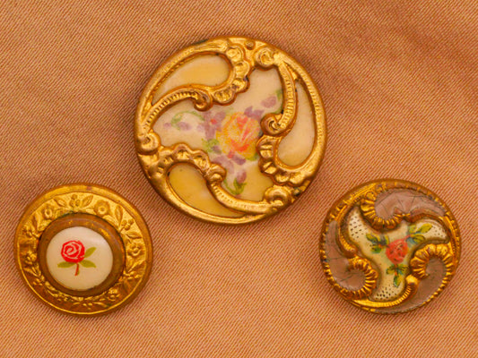 Rose Flower Celluloid Early Plastic Metal Victorian Button Various 14-19mm