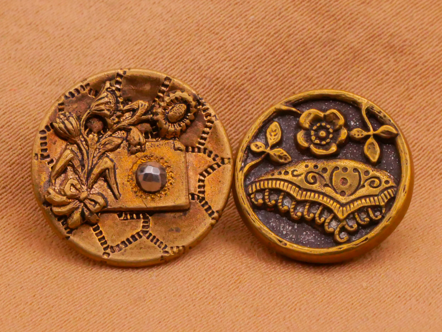 Flower Letter or Handkerchief Victorian Metal Button Various 13-15mm