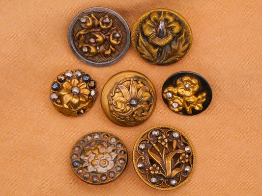Flower Floral Victorian Steel-Cut Brass Metal Button Various 14-18mm