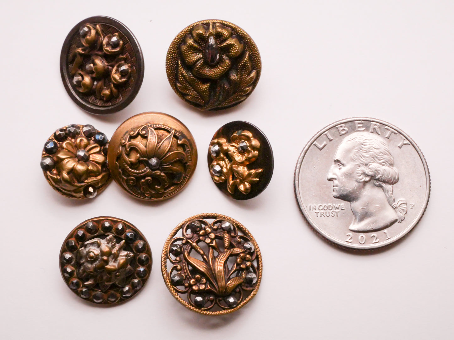 Flower Floral Victorian Steel-Cut Brass Metal Button Various 14-18mm
