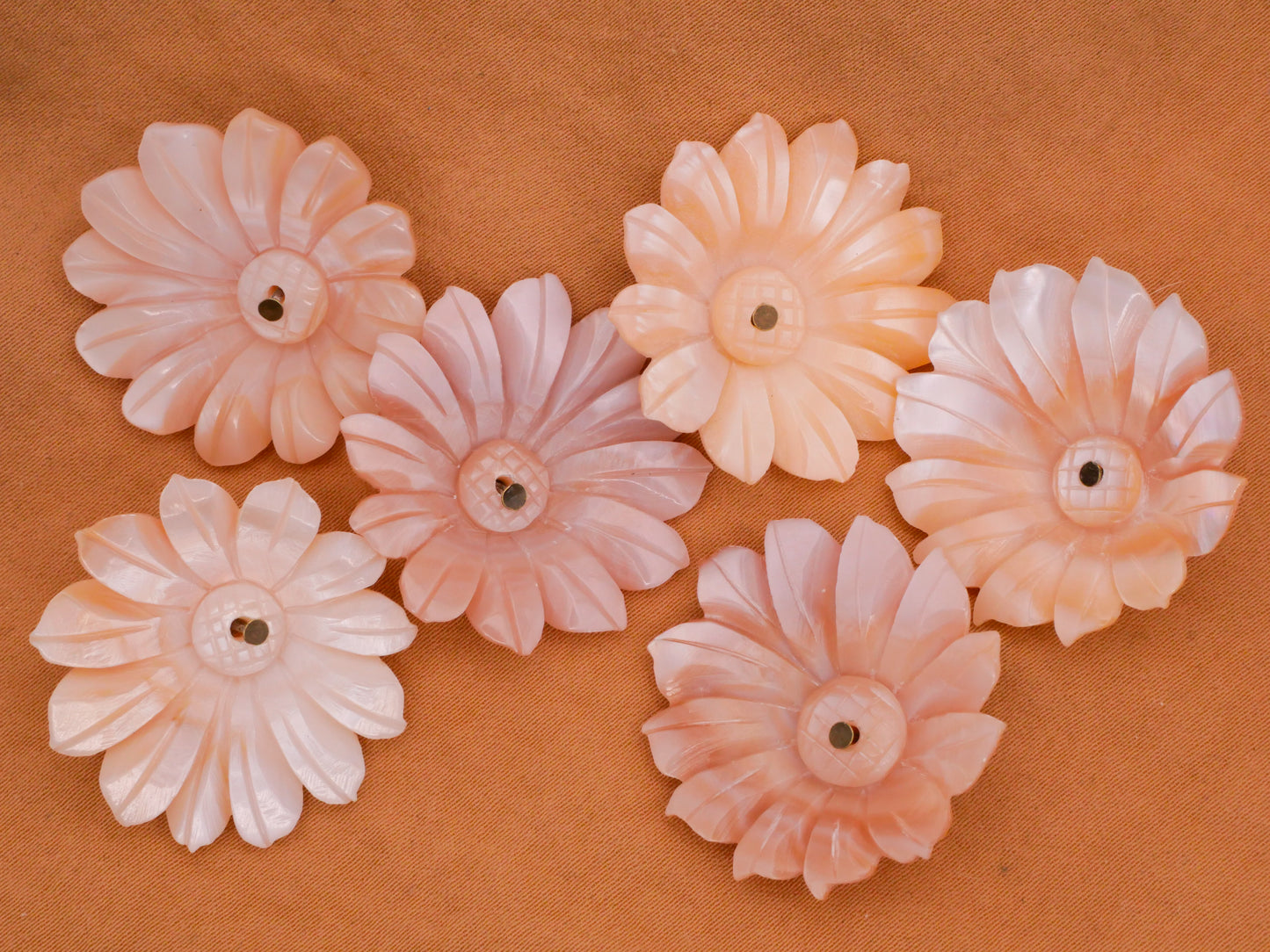 Flower Carved Pink Tone Mother of Pearl Shell Pin Shank Button 28mm
