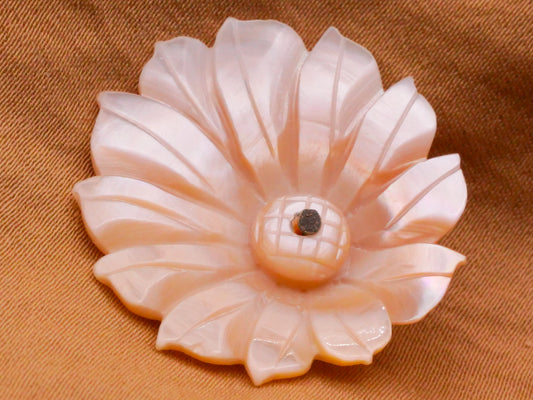 Flower Carved Pink Tone Mother of Pearl Shell Pin Shank Button 28mm