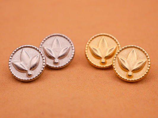 Lily Flower Leaf Metal Pair of Buttons 11mm