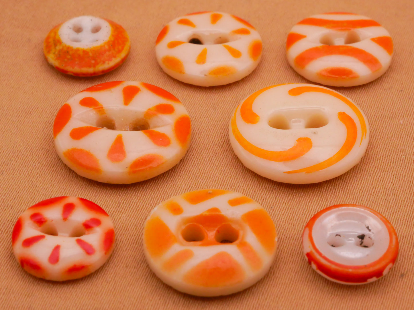 Orange China Antique Glass Button Various 11-17mm