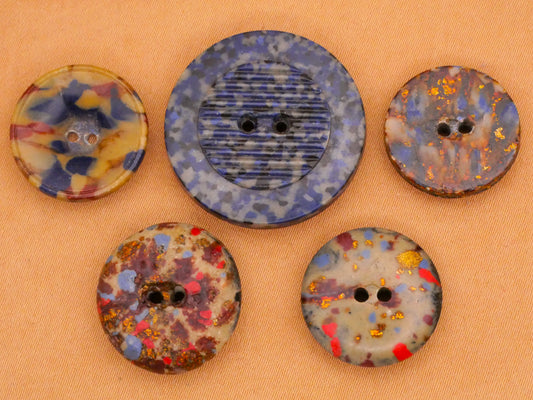 Composition Fleck Glitter With Blue Early Plastic Button Various 17-26mm