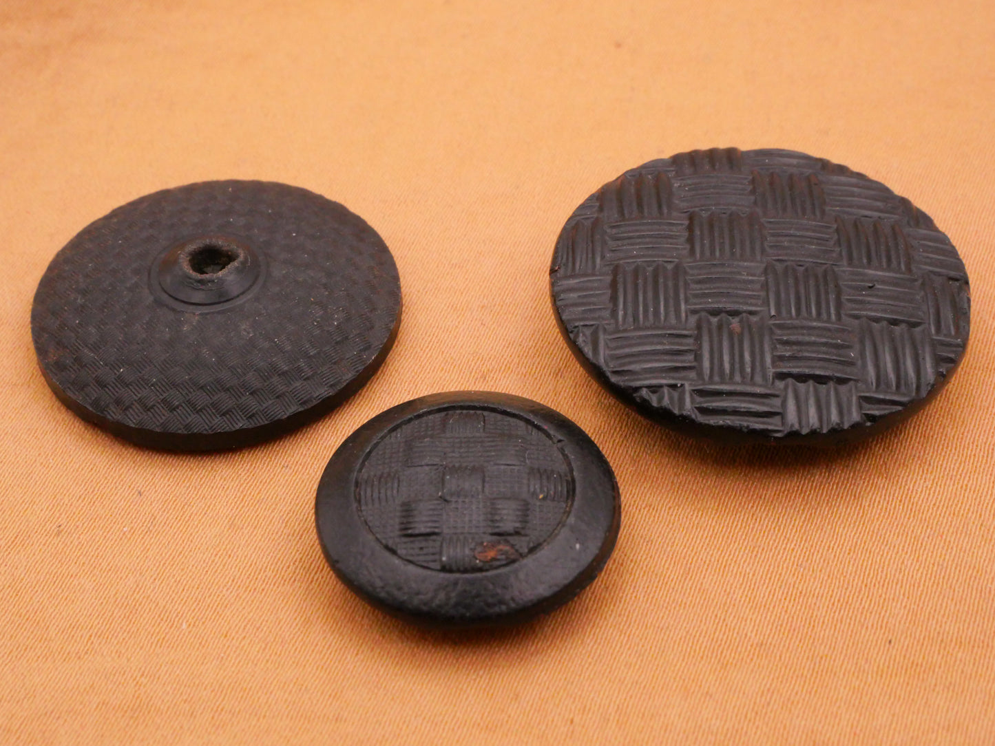 Woven Plaid Look Rubber Composition Black Button Various 19-29mm