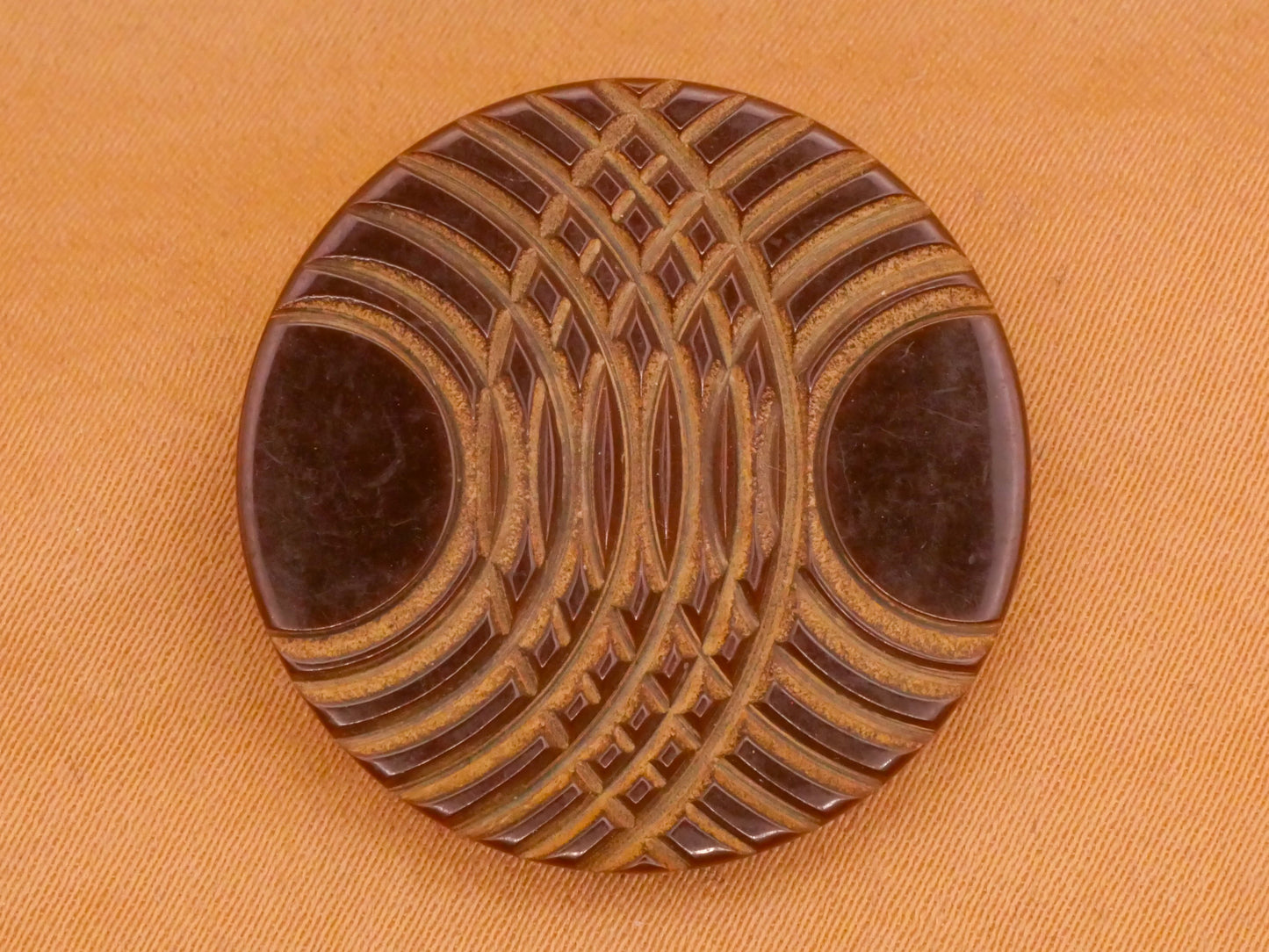 Crop Circle Carved Brown Early Plastic Button 27mm