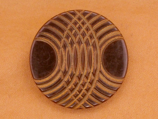 Crop Circle Carved Brown Early Plastic Button 27mm