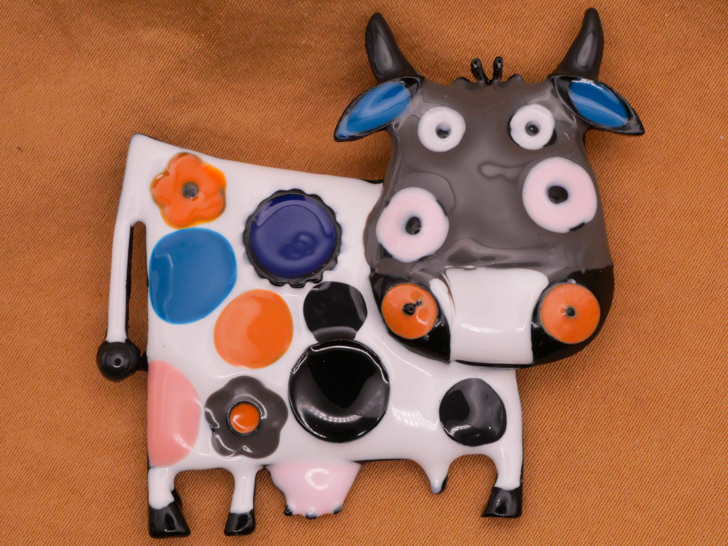 Spotted Cow Enamel Metal Brooch Pendant Embellishment 38x52mm