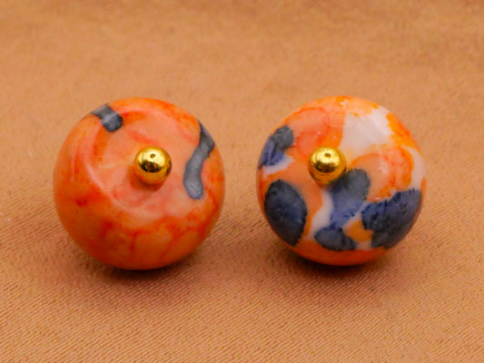 Orange Blue Ceramic Pin Shank Pair of Buttons Embellishments 10mm