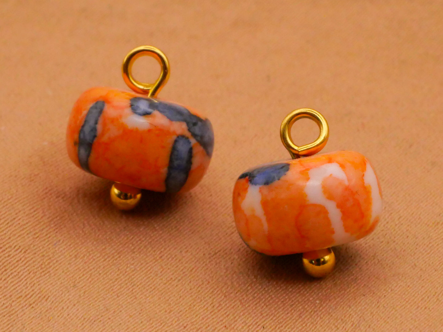 Orange Blue Ceramic Pin Shank Pair of Buttons Embellishments 10mm
