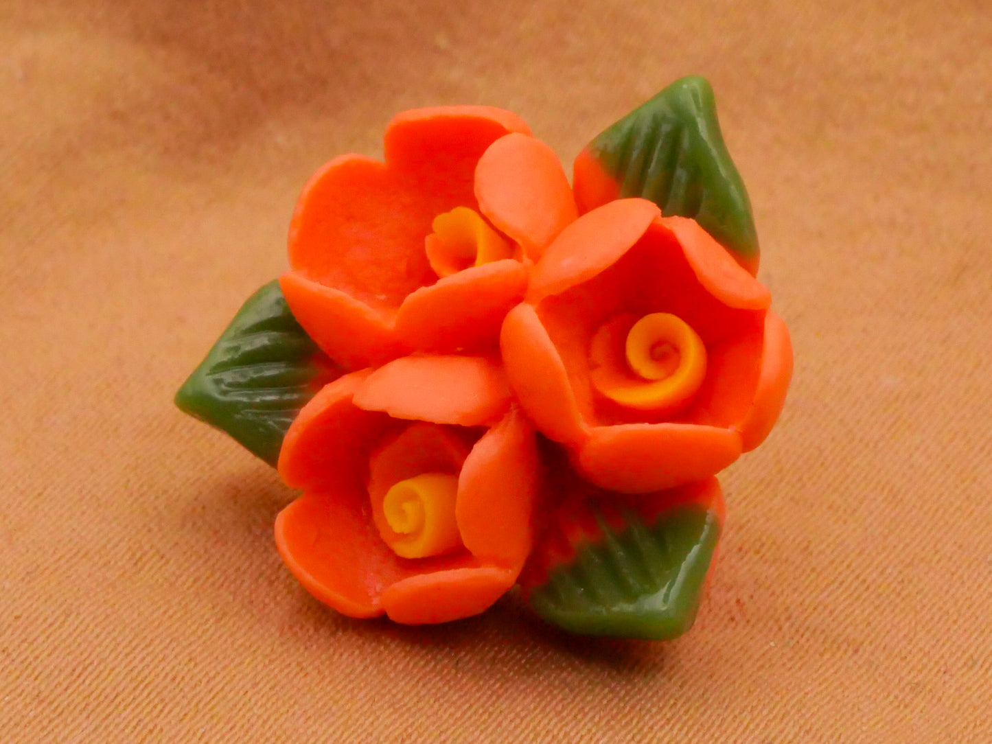 Flower Trio Coral Orange Plastic Button 19x20mm