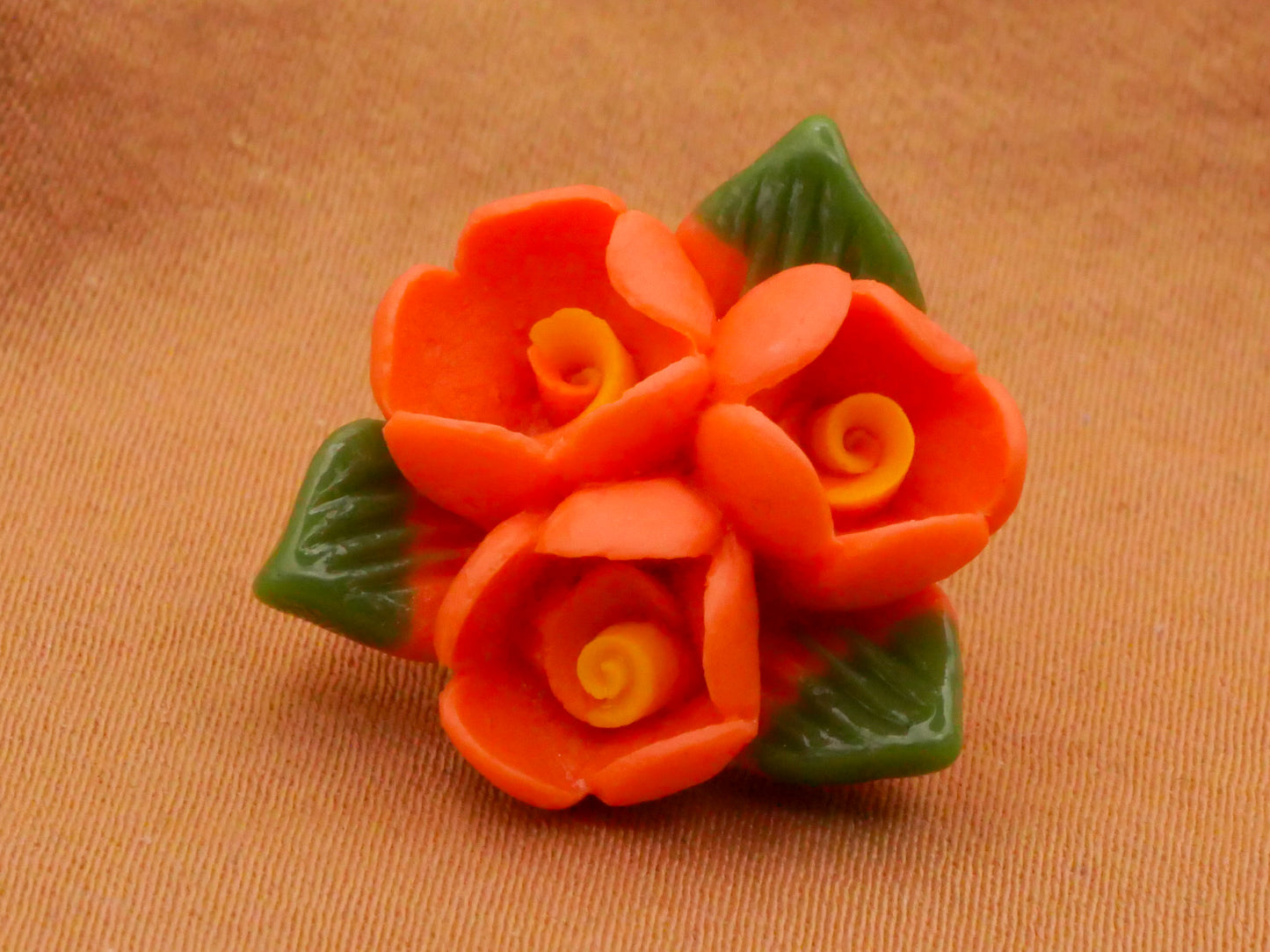 Flower Trio Coral Orange Plastic Button 19x20mm