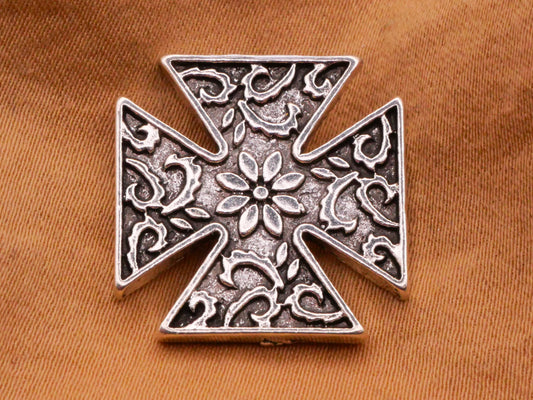 Cross Flower Center Silver Metal Button 20mm