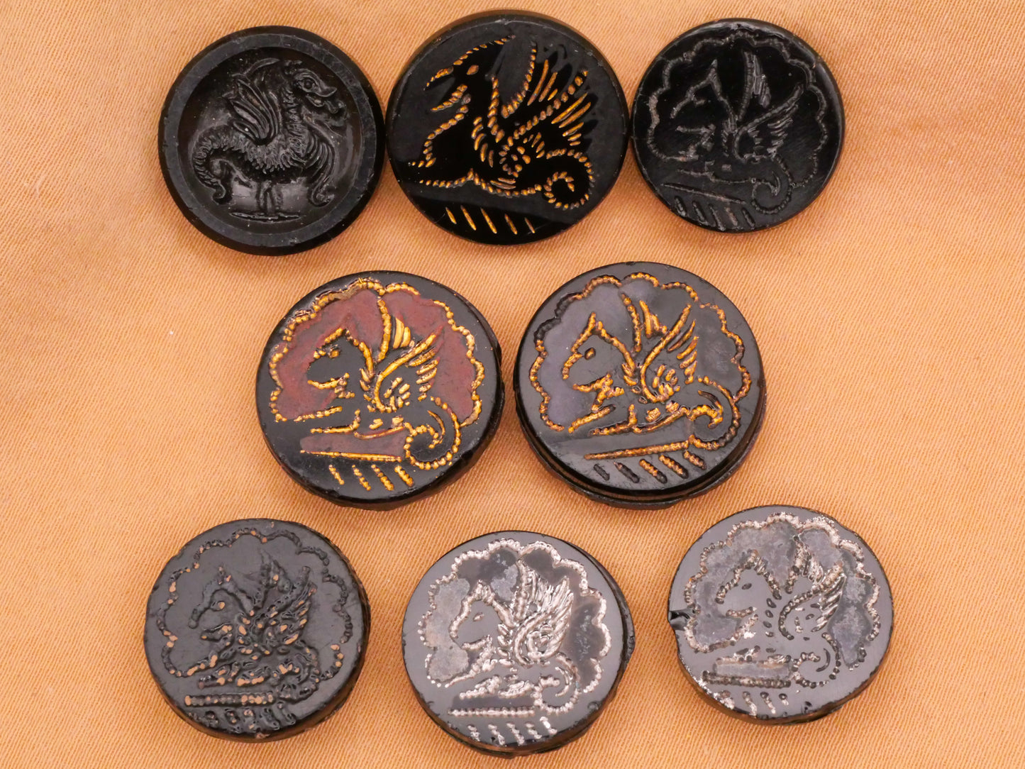 Dragon Mythological Black Glass Button Various 17-19mm