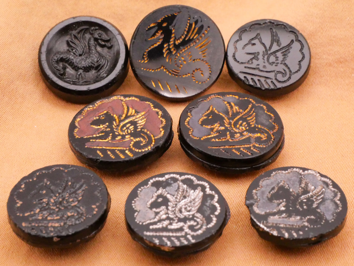 Dragon Mythological Black Glass Button Various 17-19mm