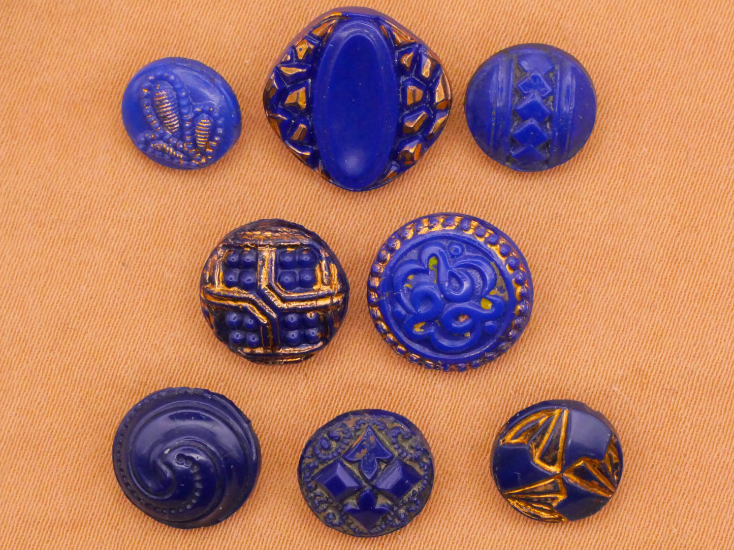 Blue Vibrant Rich Vintage Glass Button Various 9-13mm