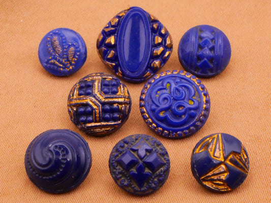 Blue Vibrant Rich Vintage Glass Button Various 9-13mm