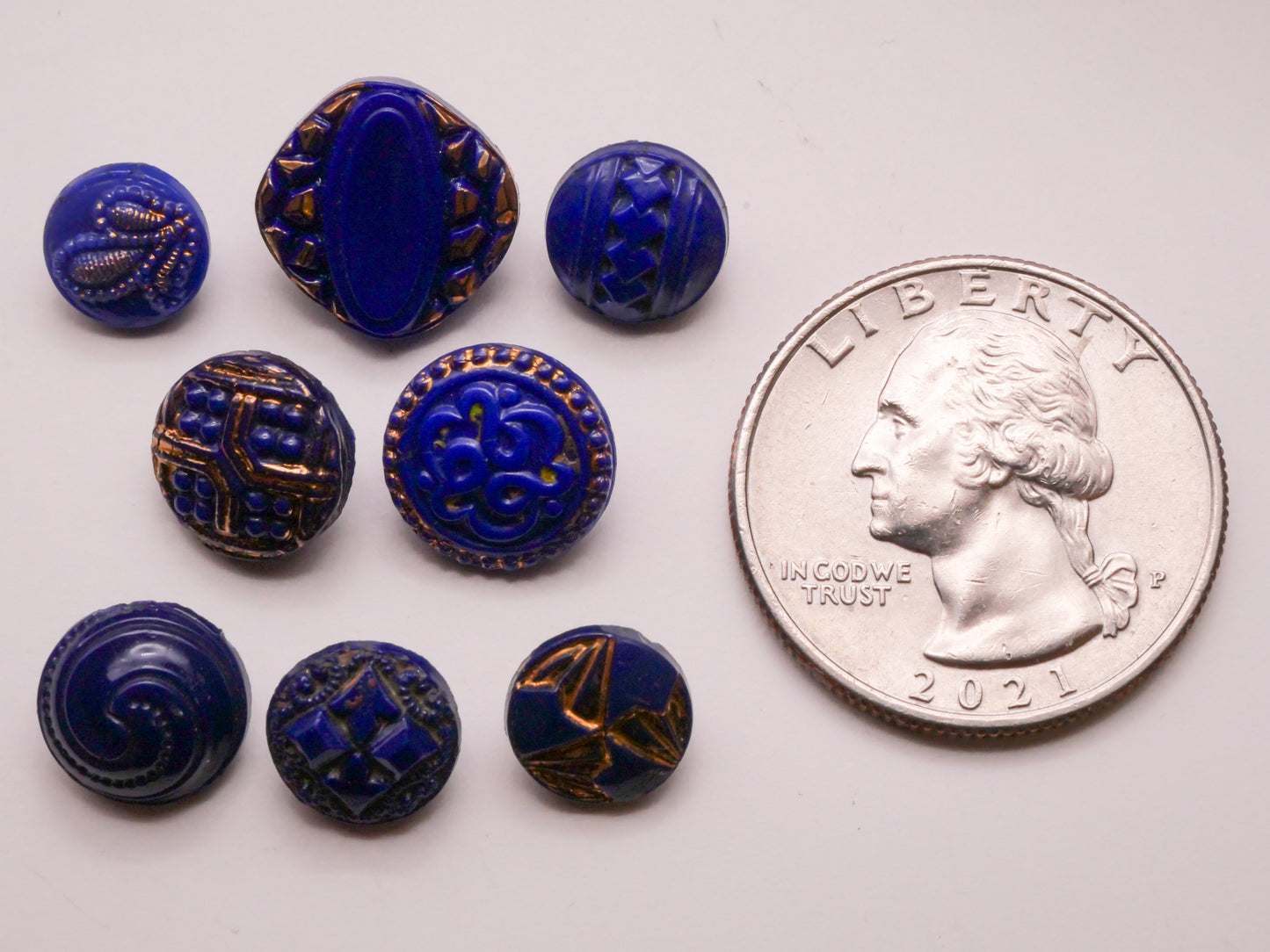 Blue Vibrant Rich Vintage Glass Button Various 9-13mm