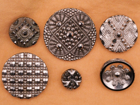 Old World Look Silver Luster Black Glass Button Various 12-31mm