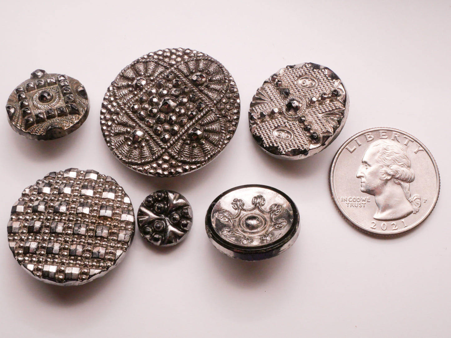 Old World Look Silver Luster Black Glass Button Various 12-31mm