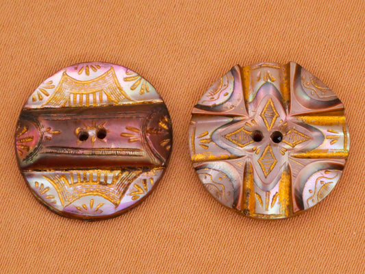 Intricate Etched Carved Antique Mother of Pearl Shell Button Various 18mm