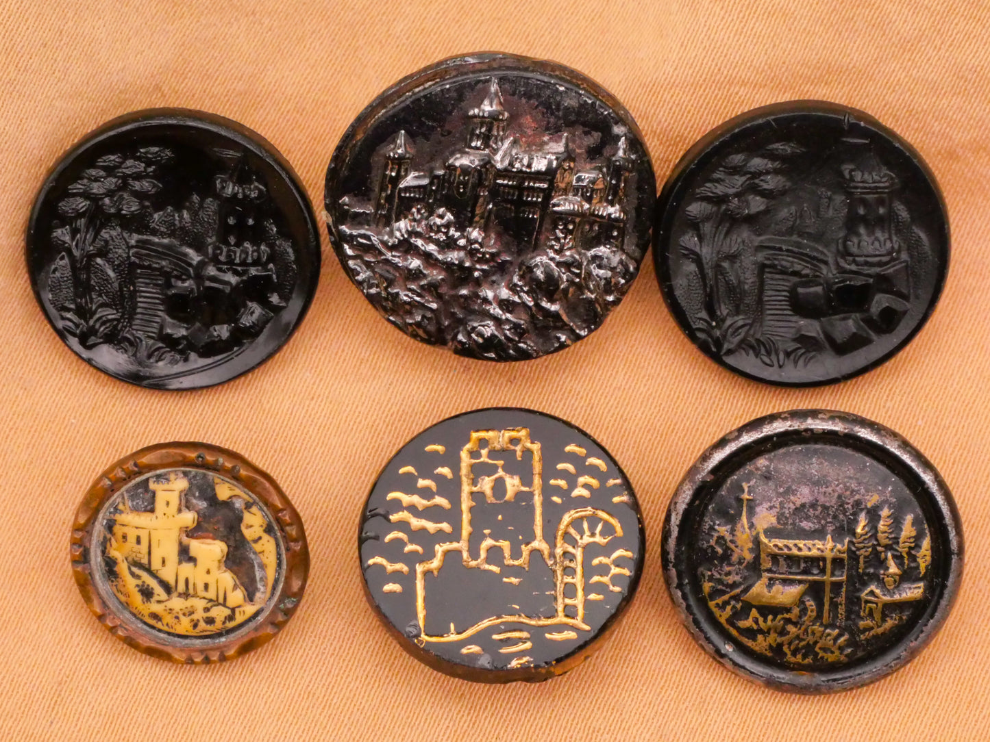 Castle Landscape Antique Button Various 14-19mm