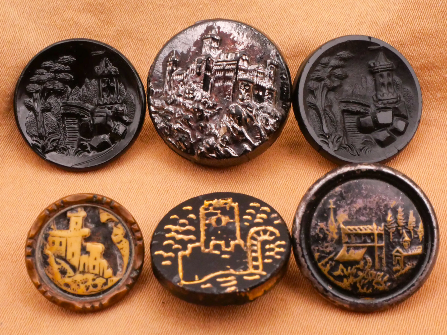 Castle Landscape Antique Button Various 14-19mm