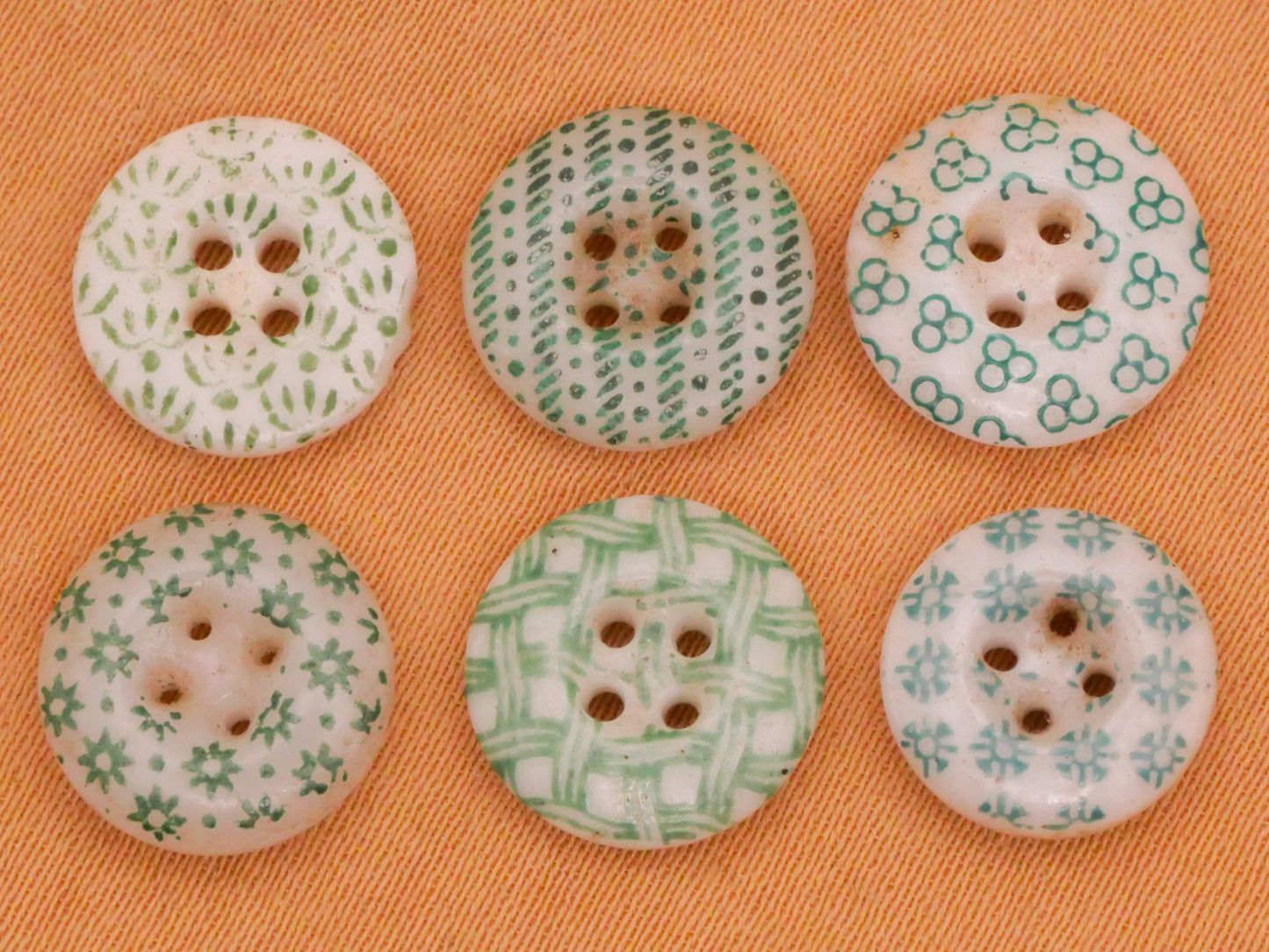 Calico Green and White China Button Various 11mm