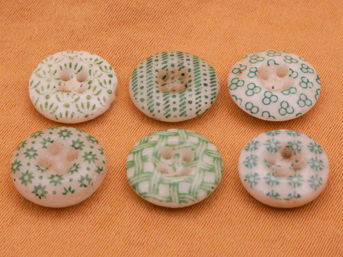 Calico Green and White China Button Various 11mm