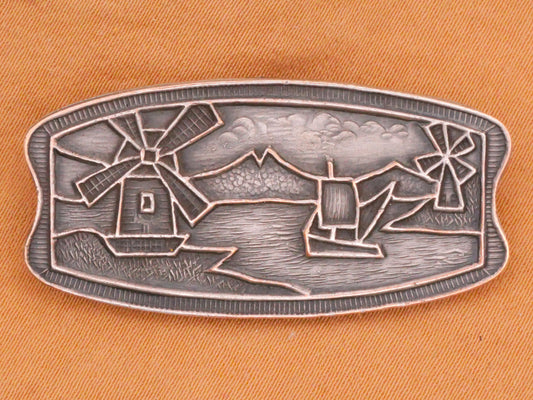 Windmill Ship Boat Landscape Steel Large Toggle Button 19x39mm