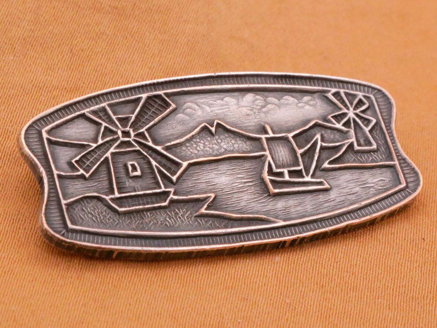 Windmill Ship Boat Landscape Steel Large Toggle Button 19x39mm