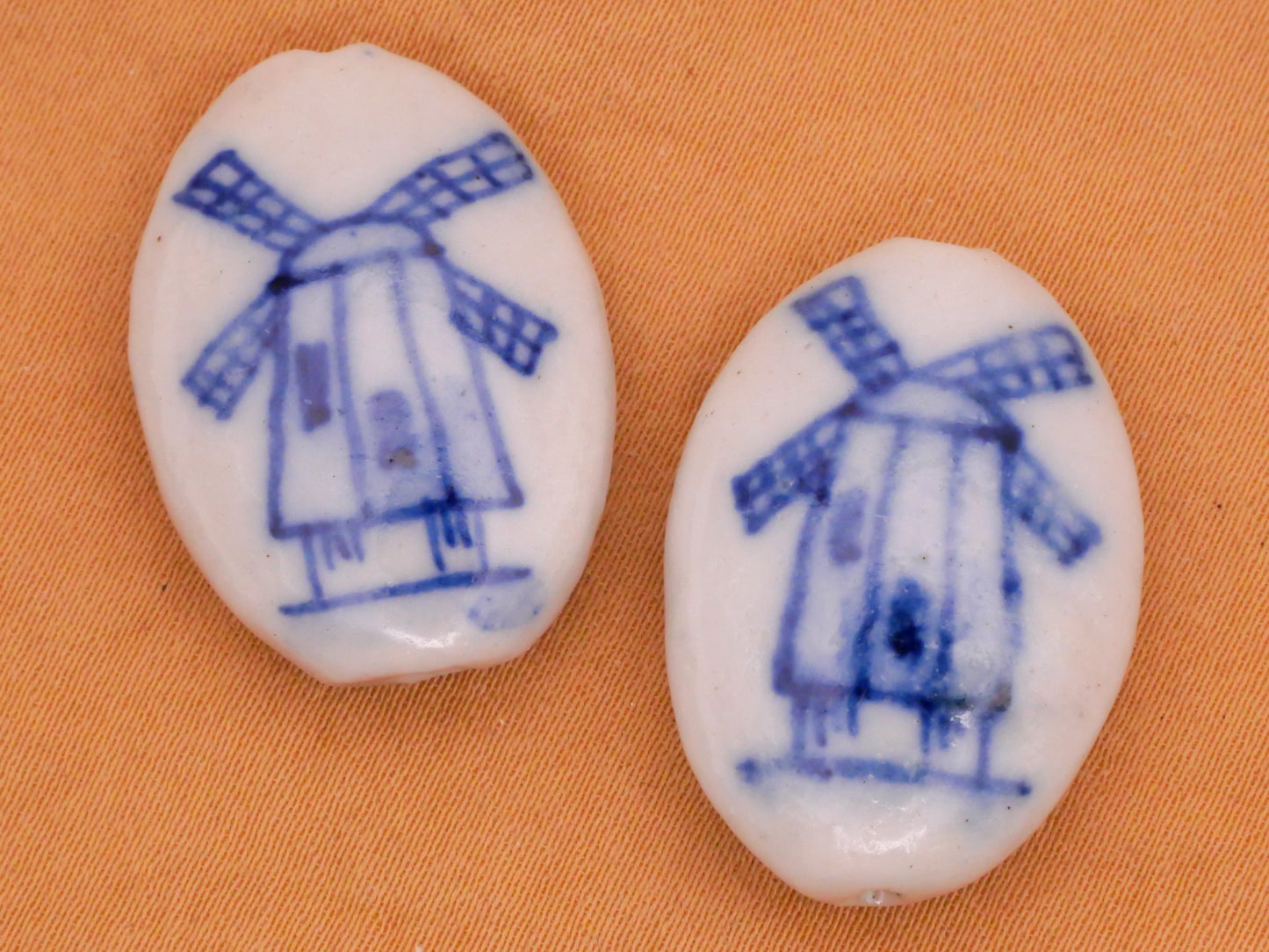 Windmill Blue White Delft Look Ceramic Oval Bead Embellishment 18x26mm