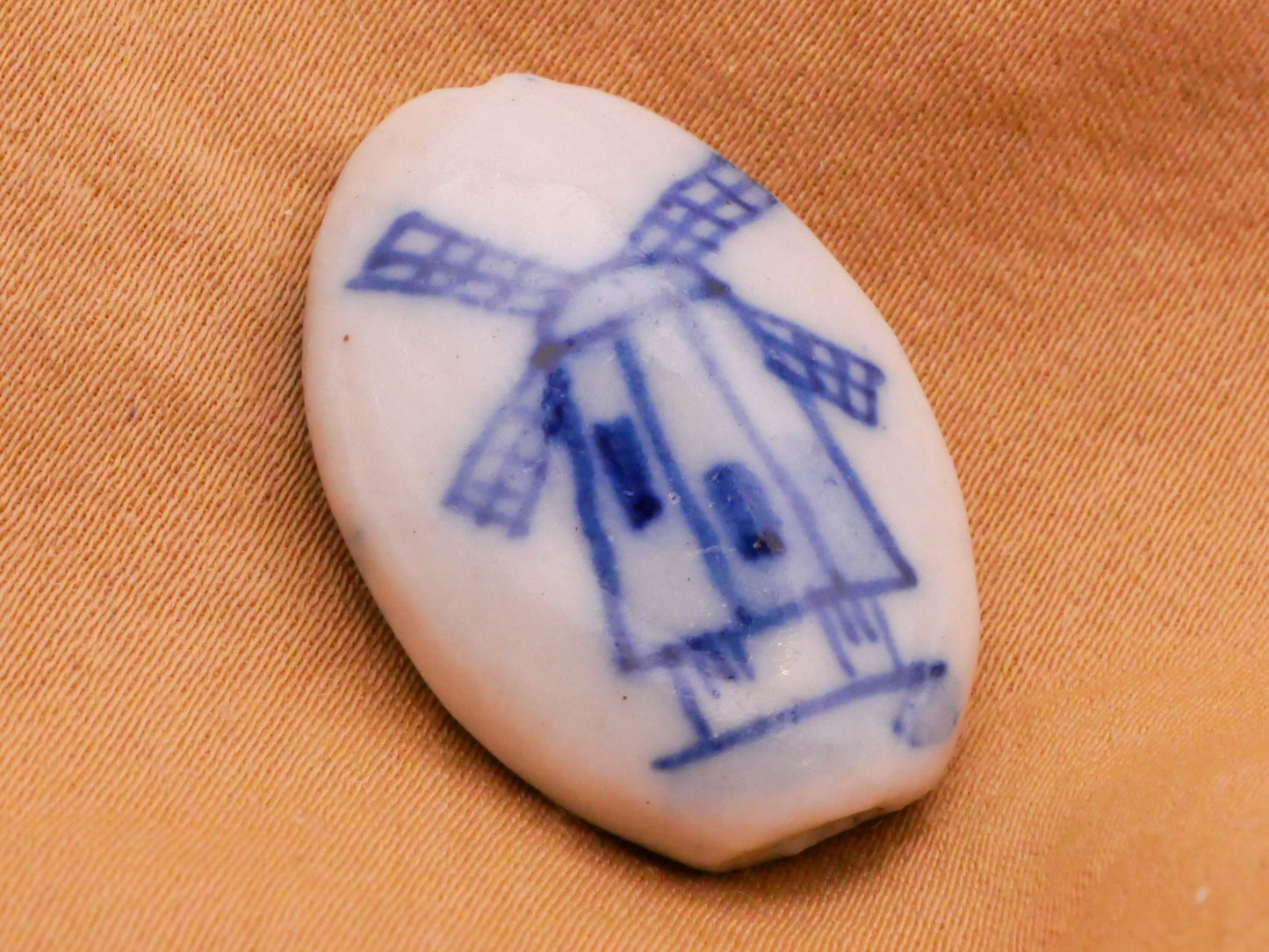 Windmill Blue White Delft Look Ceramic Oval Bead Embellishment 18x26mm