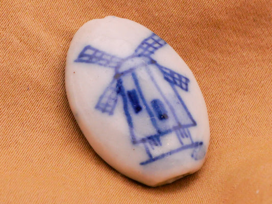 Windmill Blue White Delft Look Ceramic Oval Bead Embellishment 18x26mm