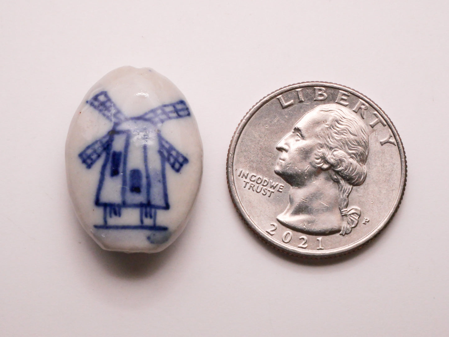 Windmill Blue White Delft Look Ceramic Oval Bead Embellishment 18x26mm