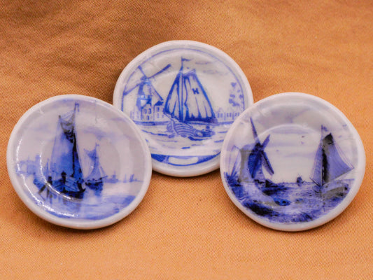 Ship Boat Windmill Scene Delft Look Ceramic Button Various 27mm
