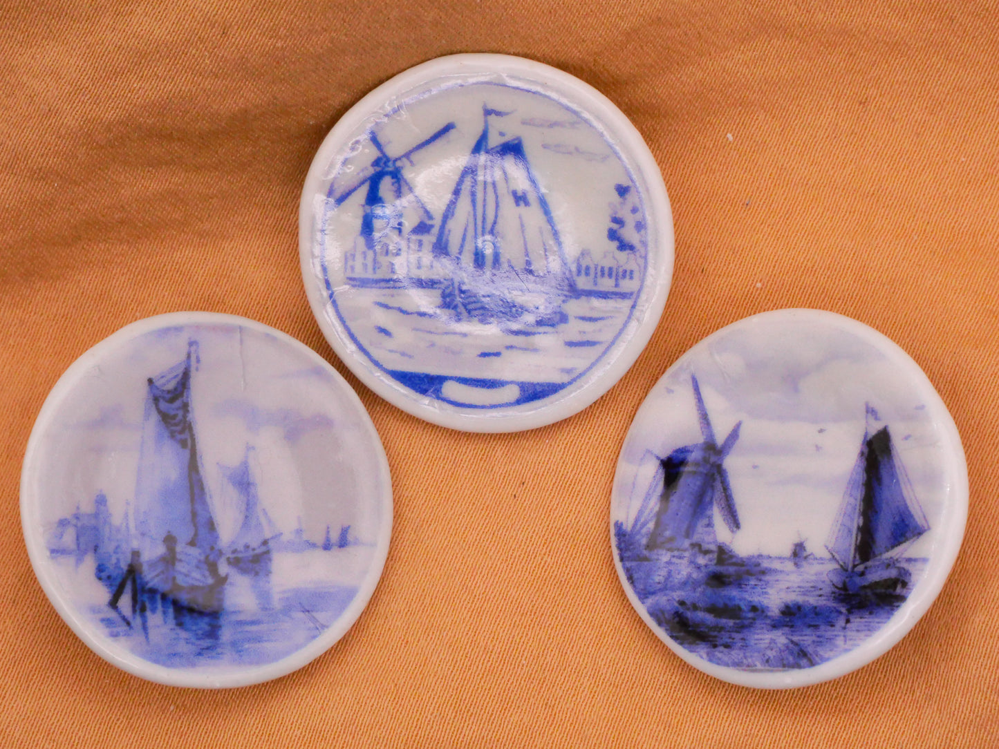 Ship Boat Windmill Scene Delft Look Ceramic Button Various 27mm