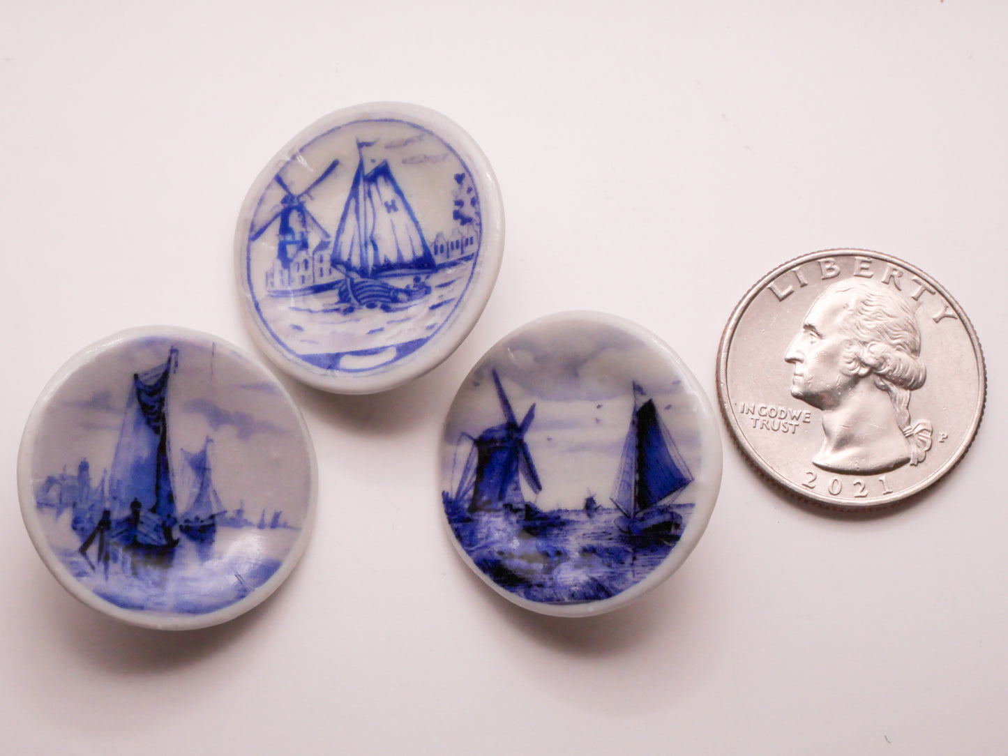 Ship Boat Windmill Scene Delft Look Ceramic Button Various 27mm
