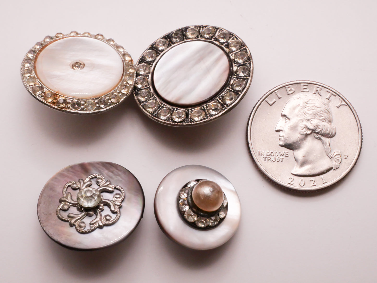 Mother of Pearl Rhinestone Accents Button Various 18-26mm