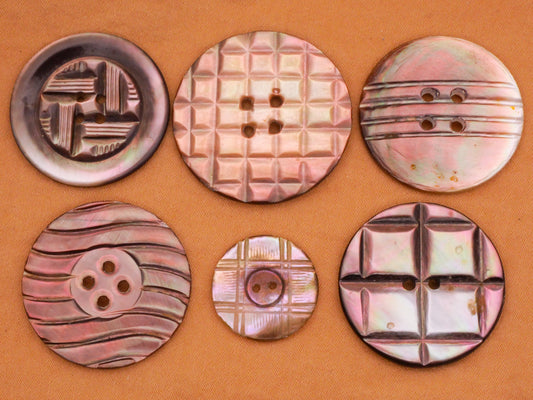 Stripe Design Carved Smoky Mother of Pearl Shell Button Various 18-31mm