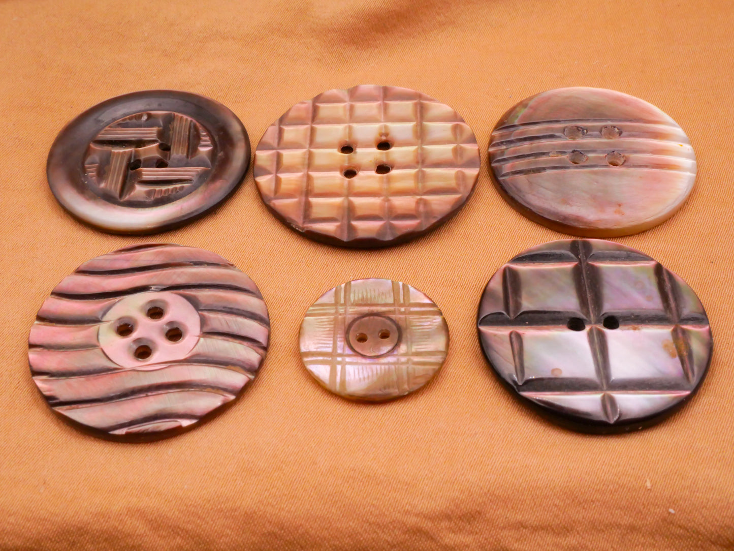 Stripe Design Carved Smoky Mother of Pearl Shell Button Various 18-31mm