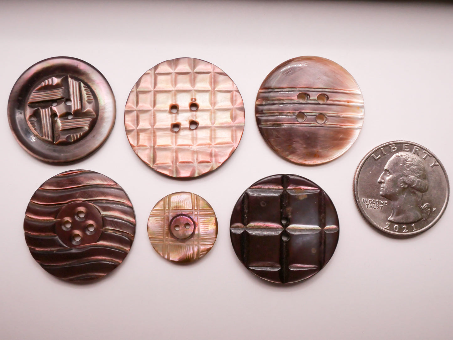 Stripe Design Carved Smoky Mother of Pearl Shell Button Various 18-31mm