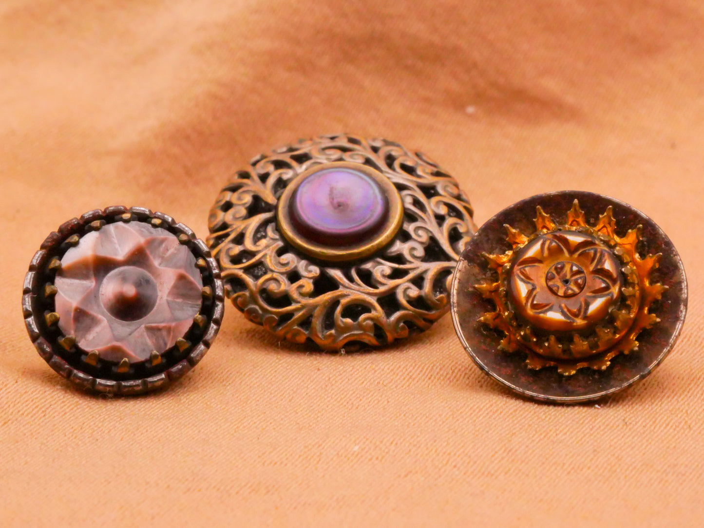 Mother of Pearl Center Metal Antique Button Various 11-16mm
