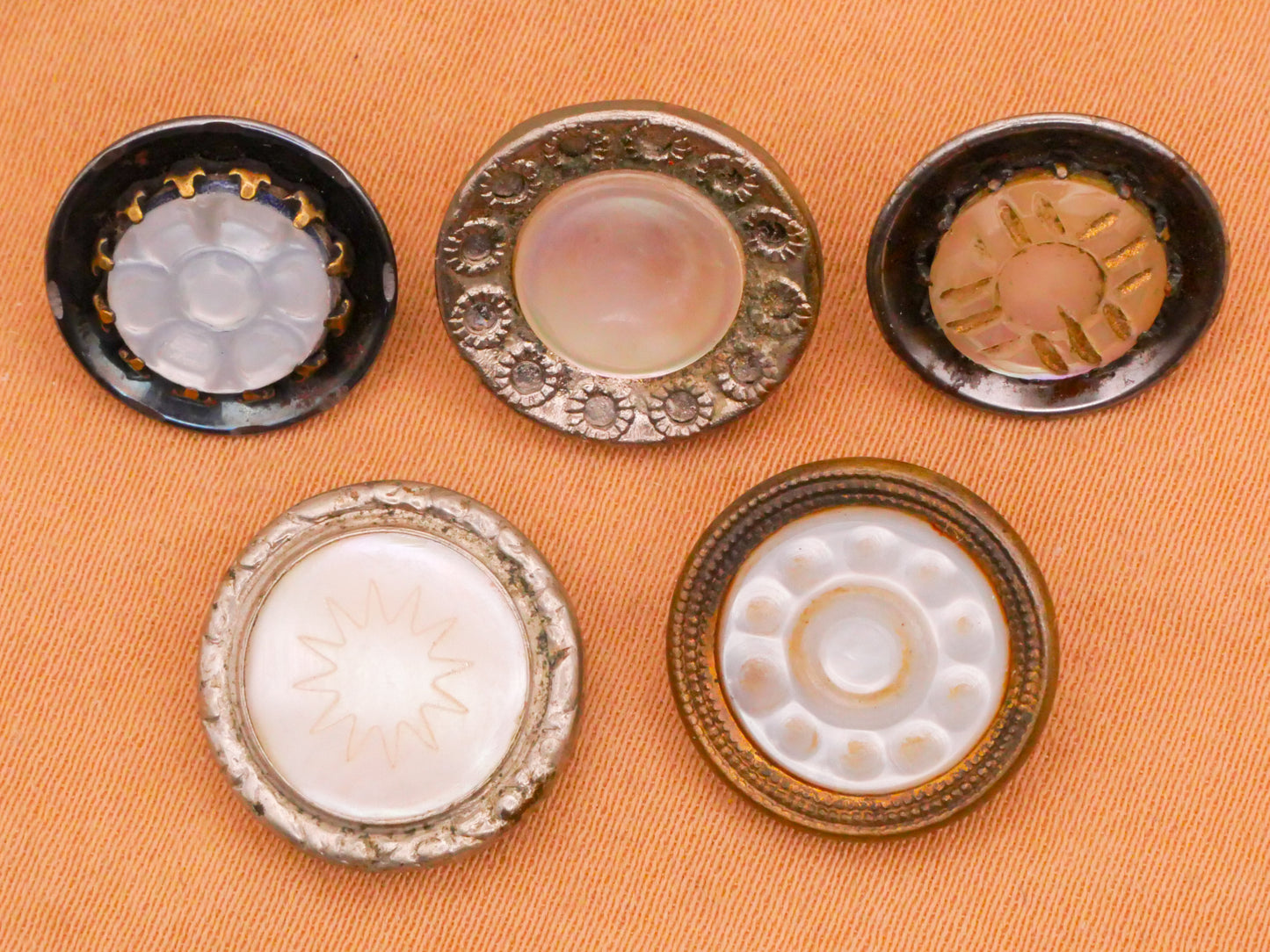 Mother of Pearl Center Metal Victorian Button Various 13-14mm