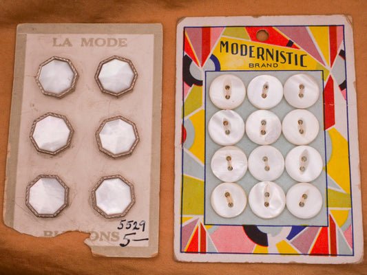 Mother of Pearl Set of Carded Buttons Various 12-15mm
