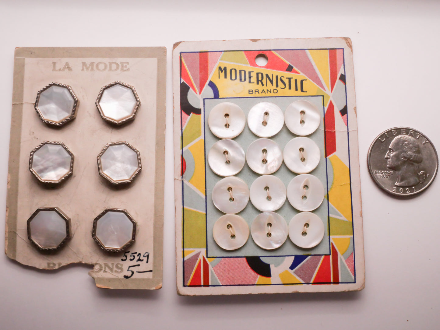 Mother of Pearl Set of Carded Buttons Various 12-15mm