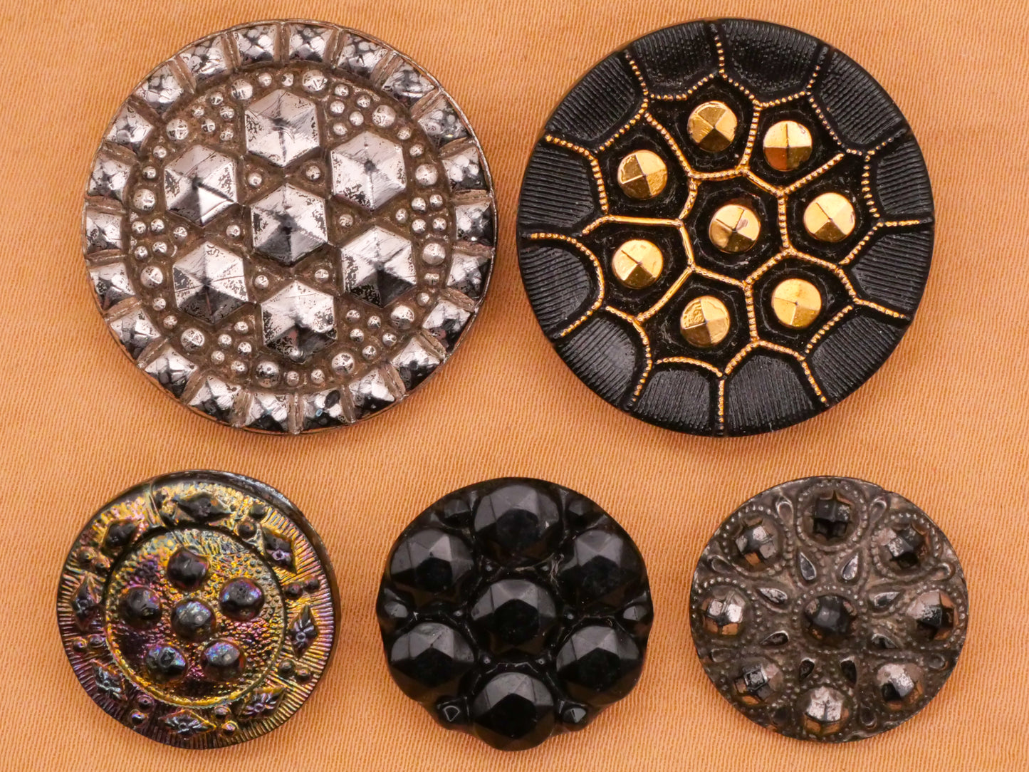 Cluster Faceted Black Glass Button Various 18-28mm